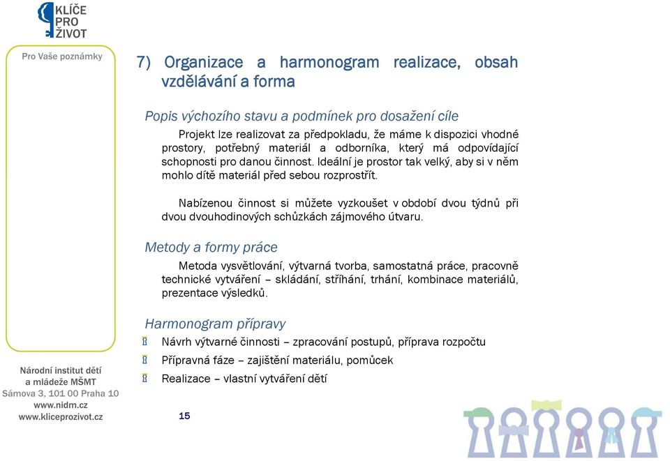 Nabízenou činnost si můžete vyzkoušet v období dvou týdnů při dvou dvouhodinových schůzkách zájmového útvaru.