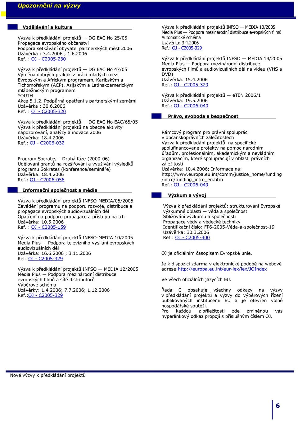 mládežnickým programem YOUTH Akce.1.2. Podpůrná opatření s partnerskými zeměmi Uzávěrka : 30.6.2006 Ref.