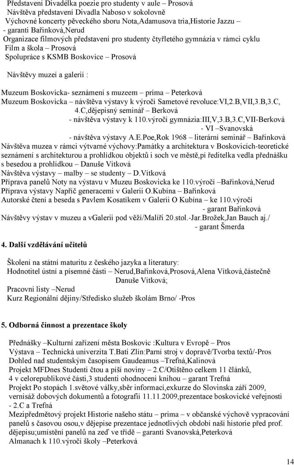 muzeem prima Peterková Muzeum Boskovicka návštěva výstavy k výročí Sametové revoluce:vi,2.b,vii,3.b,3.c, 4.C,dějepisný seminář Berková - návštěva výstavy k 110.výročí gymnázia:iii,v,3.b,3.c,vii-berková - VI Svanovská - návštěva výstavy A.