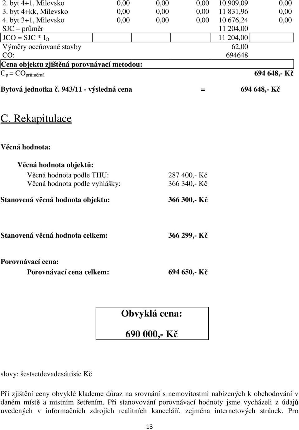 694 648,- Kč Bytová jednotka č. 943/11 - výsledná cena = 694 648,- Kč C.