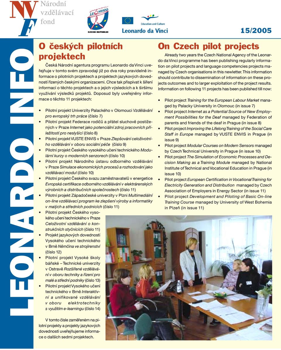 Doposud byly uveřejněny informace o těchto 11 projektech: Pilotní projekt Univerzity Palackého v Olomouci Vzdělávání pro evropský trh práce (číslo 7) Pilotní projekt Federace rodičů a přátel sluchově