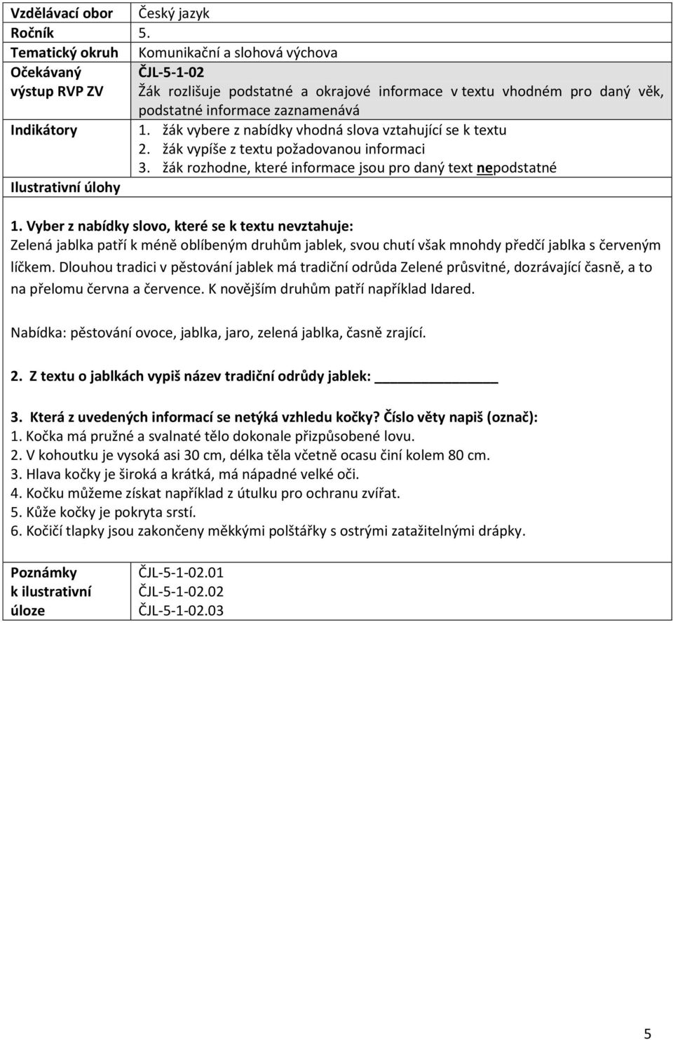 žák v ere z a ídk vhod á slova vztahují í se k textu 2. žák v píše z te tu požadova ou i for a i 3. žák rozhod e, které i for a e jsou pro da ý te t nepodstat é Ilustrativ í úloh 1.