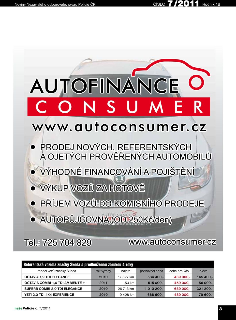 584 400,- 439 000,- 145 400,- Octavia Combi 1,6 TDI Ambiente + 2011 50 km 515 000,- 459 000,- 56 000,- Superb Combi 2,0 TDI