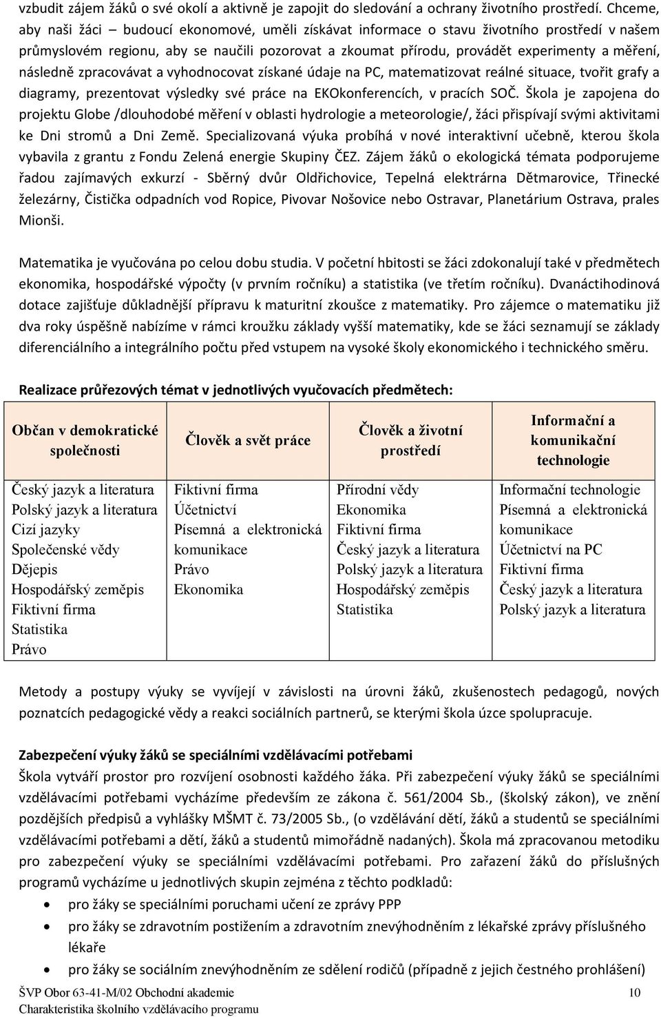 následně zpracovávat a vyhodnocovat získané údaje na PC, matematizovat reálné situace, tvořit grafy a diagramy, prezentovat výsledky své práce na EKOkonferencích, v pracích SOČ.