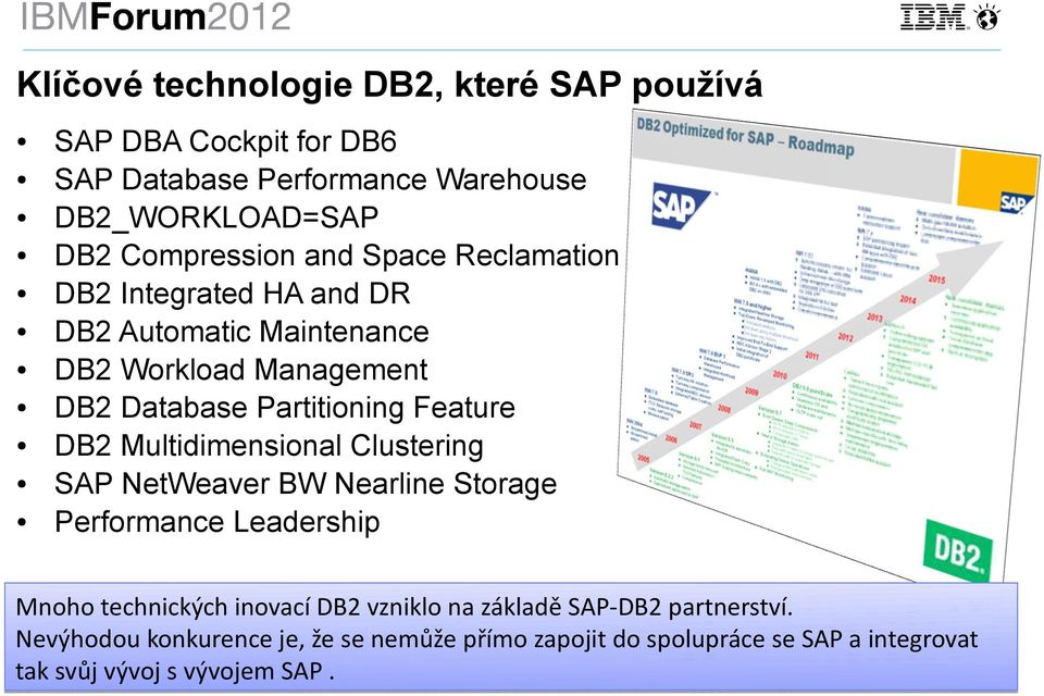 Multidimensional Clustering SAP NetWeaver BW Nearline Storage Performance Leadership Mnoho technických inovací DB2 vzniklo na základě