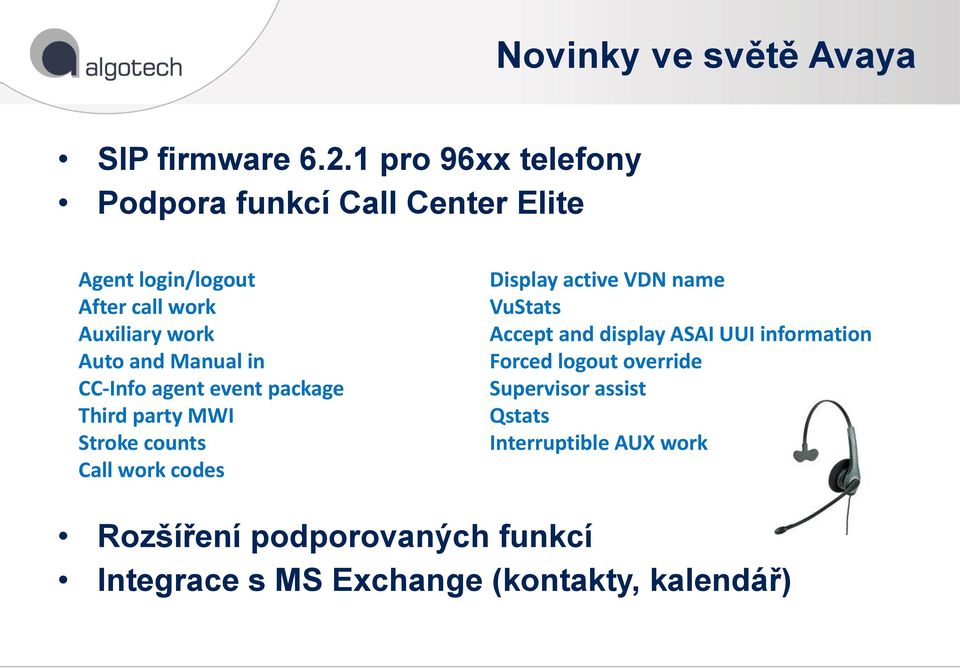 Manual in CC-Info agent event package Third party MWI Stroke counts Call work codes Display active VDN name