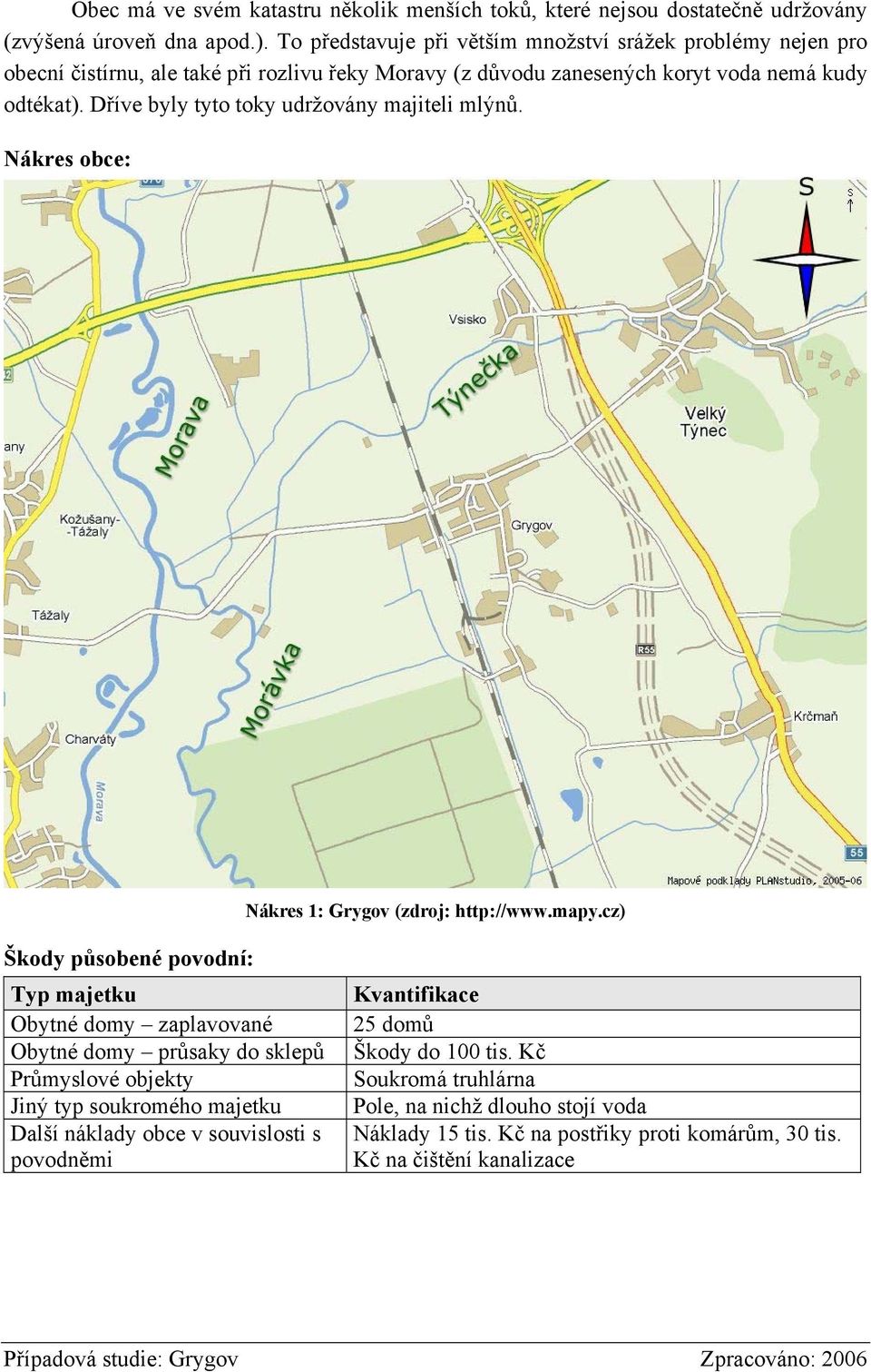 Dříve byly tyto toky udržovány majiteli mlýnů. Nákres obce: Nákres 1: Grygov (zdroj: http://www.mapy.