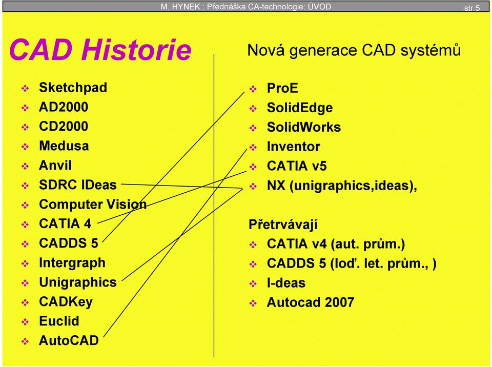 Computer Vision CATIA 4 CADDS 5 Intergraph Unigraphics CADKey Euclid AutoCAD ProE