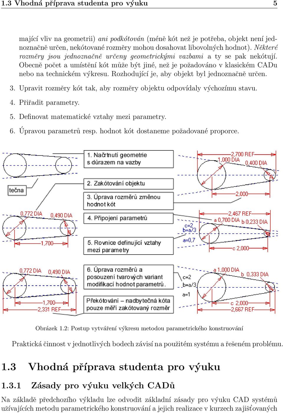 Rozhodující je, aby objekt byl jednoznačně určen. 3. Upravit rozměry kót tak, aby rozměry objektu odpovídaly výchozímu stavu. 4. Přiřadit parametry. 5. Definovat matematické vztahy mezi parametry. 6.