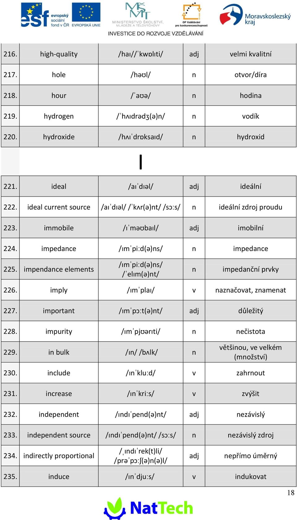 imply /mpla/ v azačovat, zameat 227. importat /mpt()t/ adj důle itý 228. impurity /mpjrti/ ečistota 229. i bulk // /blk/ vět iou, ve velkém (mo ství) 230. iclude /klud/ v zahrout 231.