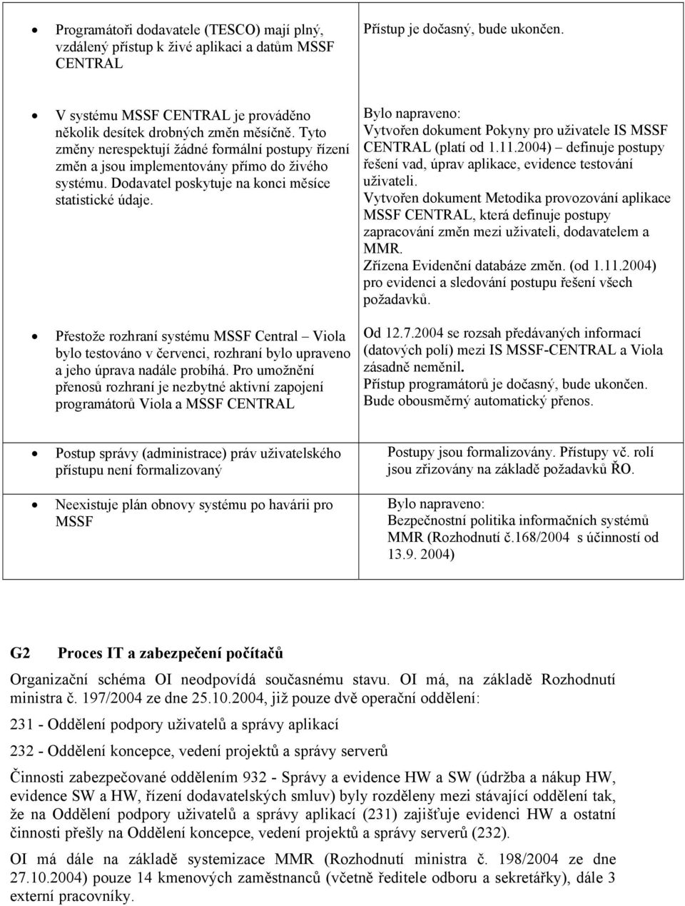 Dodavatel poskytuje na konci měsíce statistické údaje. Přestože rozhraní systému MSSF Central Viola bylo testováno v červenci, rozhraní bylo upraveno a jeho úprava nadále probíhá.