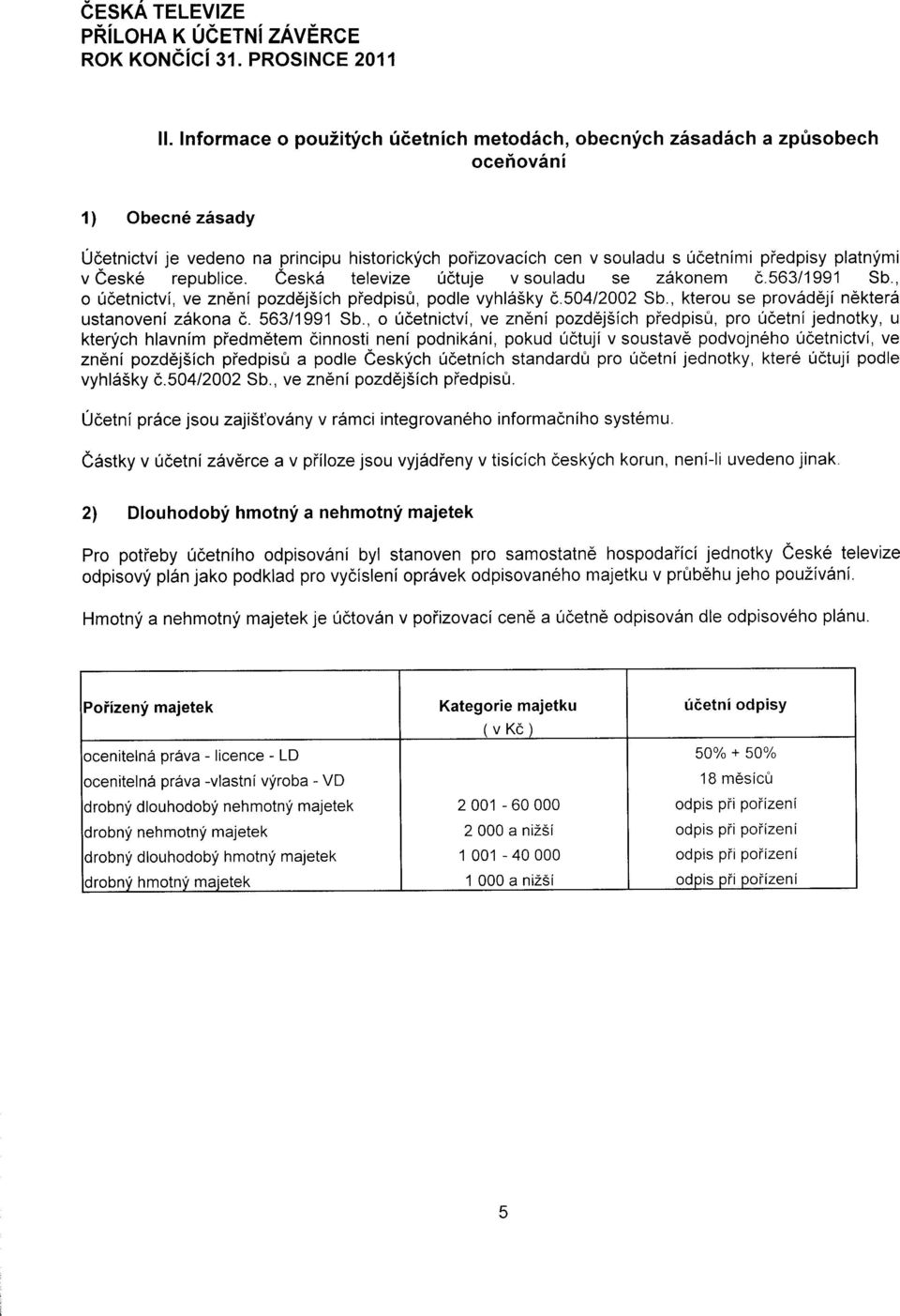 platnfmi v Cesk6 republice. Ceskd televize fctuje v souladu se zdkonem c.563/1991 Sb., o ucetnictvl, ve zn6n[ pozd6jsich piedpis[r, podle vyhld5ky e.50412002 Sb.