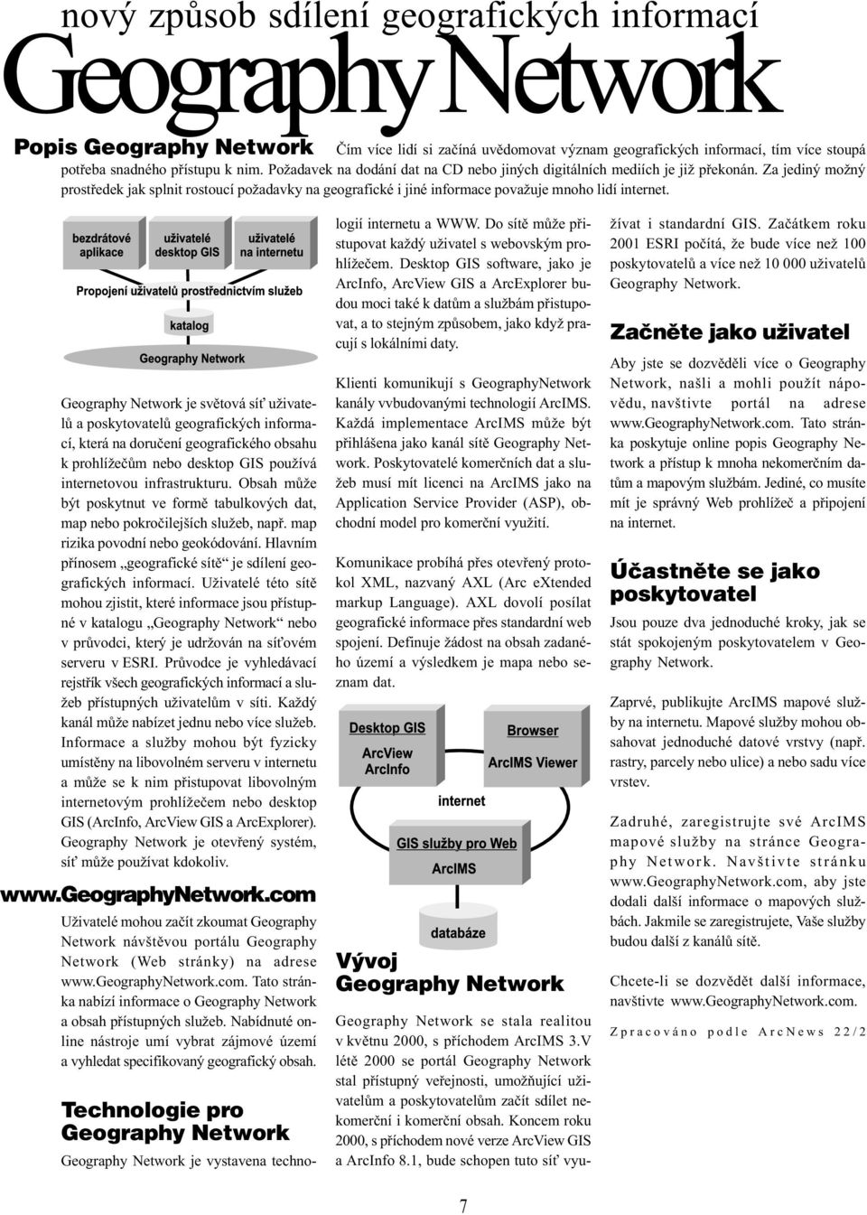 Geography Network je svìtová sí uživatelù a poskytovatelù geografických informací, která na doruèení geografického obsahu k prohlížeèùm nebo desktop GIS používá internetovou infrastrukturu.