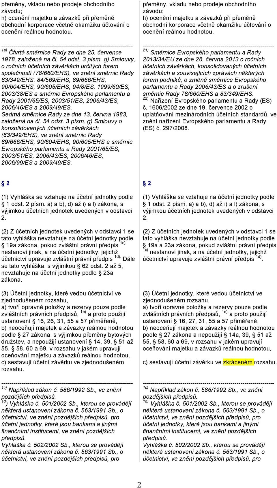 g) Smlouvy, o ročních účetních závěrkách určitých forem společností (78/660/EHS), ve znění směrnic Rady 83/349/EHS, 84/569/EHS, 89/666/EHS, 90/604/EHS, 90/605/EHS, 94/8/ES, 1999/60/ES, 2003/38/ES a