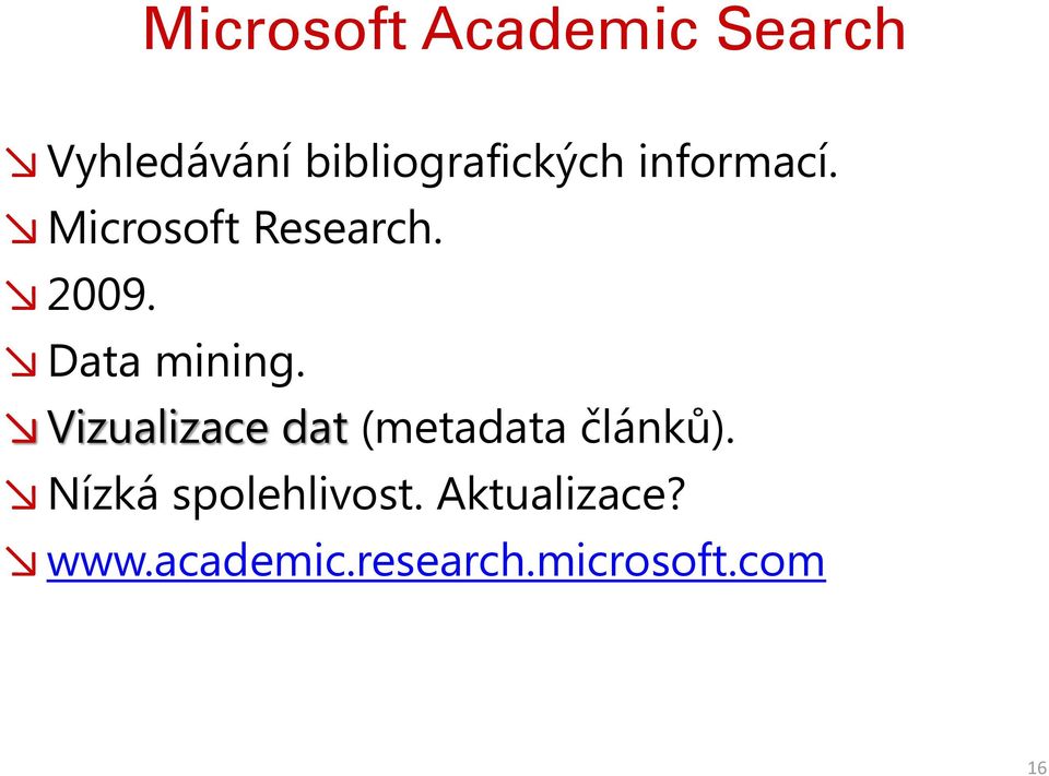 Data mining. Vizualizace dat (metadata článků).