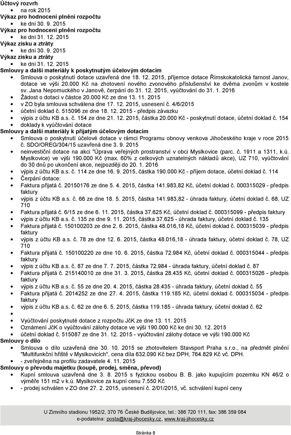 Jana Nepomuckého v Janově, čerpání do 31. 12. 2015, vyúčtování do 31. 1. 2016 Žádost o dotaci v částce 20.000 Kč ze dne 13. 11. 2015 v ZO byla smlouva schválena dne 17. 12. 2015, usnesení č.