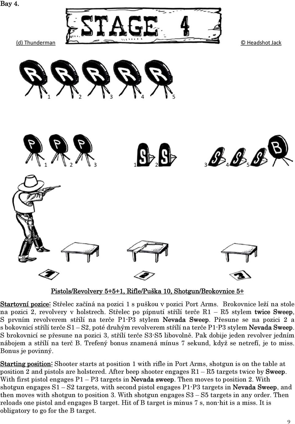 Přesune se na pozici 2 a s bokovnicí střílí terče S1 S2, poté druhým revolverem střílí na terče P1-P3 stylem Nevada Sweep. S brokovnicí se přesune na pozici 3, střílí terče S3-S5 libovolně.