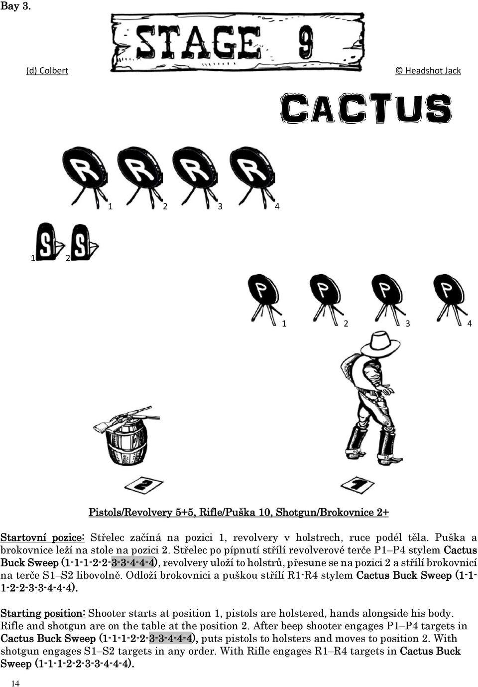 Střelec po pípnutí střílí revolverové terče P1 P4 stylem Cactus Buck Sweep (1-1-1-2-2-3-3-4-4-4), revolvery uloží to holstrů, přesune se na pozici 2 a střílí brokovnicí na terče S1 S2 libovolně.