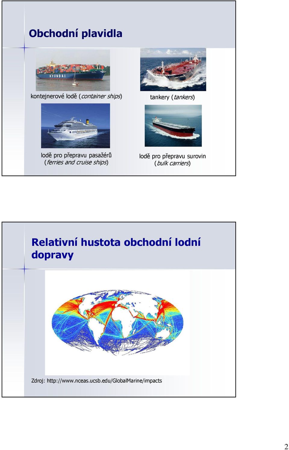 lodě pro přepravu surovin (bulk carriers) Relativní hustota