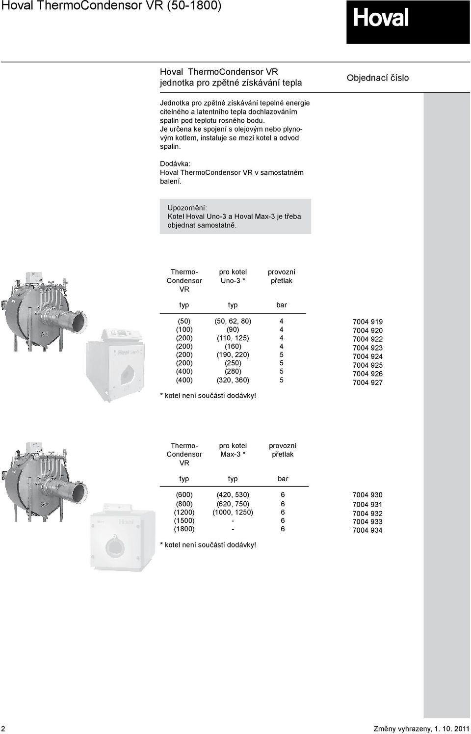 Upozornění: Kotel Hoval Uno- a Hoval Max- je třeba objednat samostatně.
