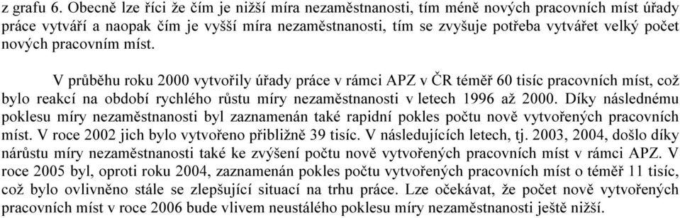 nových pracovním míst. V průběhu roku 00 vytvořily úřady práce v rámci APZ v ČR téměř tisíc pracovních míst, což bylo reakcí na období rychlého růstu míry nezaměstnanosti v letech 1996 až 00.