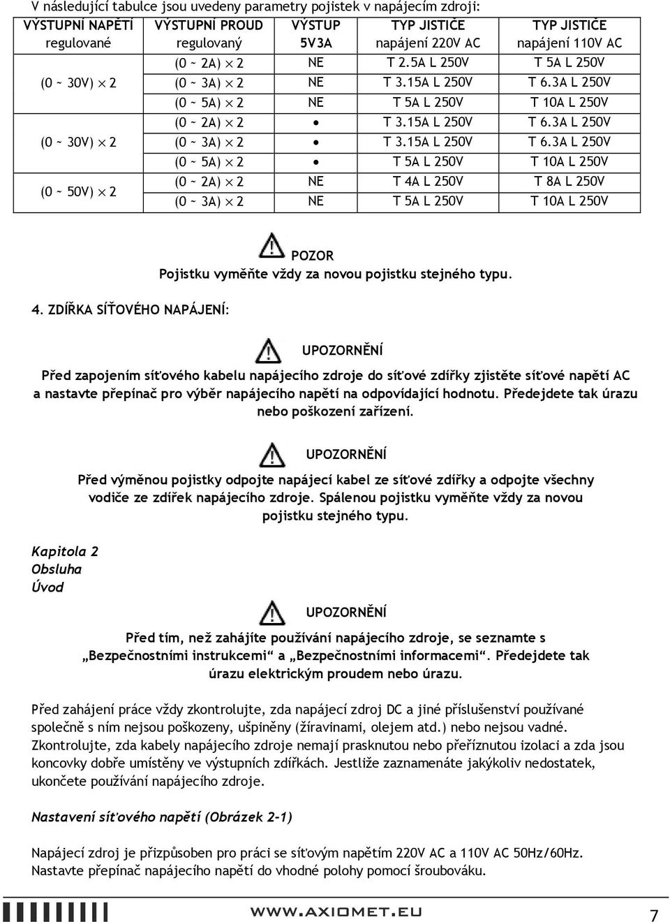 15A L 250V T 6.3A L 250V (0 ~ 5A) 2 T 5A L 250V T 10A L 250V (0 ~ 2A) 2 NE T 4A L 250V T 8A L 250V (0 ~ 3A) 2 NE T 5A L 250V T 10A L 250V 4.