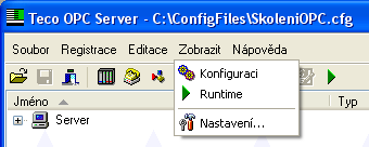 Popis funkcí menu 2.3.4 Menu Zobrazit V menu Zobrazit jsou příkazy pro přepínání mezi režimy konfigurace a runtime spolu s příkazem pro editaci parametrů programu.
