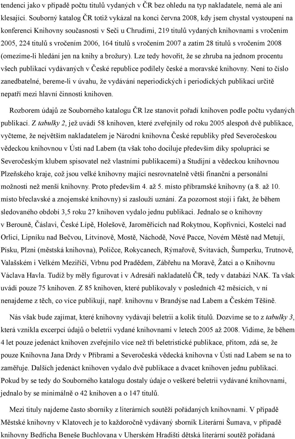 vročením 2006, 164 titulů s vročením 2007 a zatím 28 titulů s vročením 2008 (omezíme-li hledání jen na knihy a brožury).