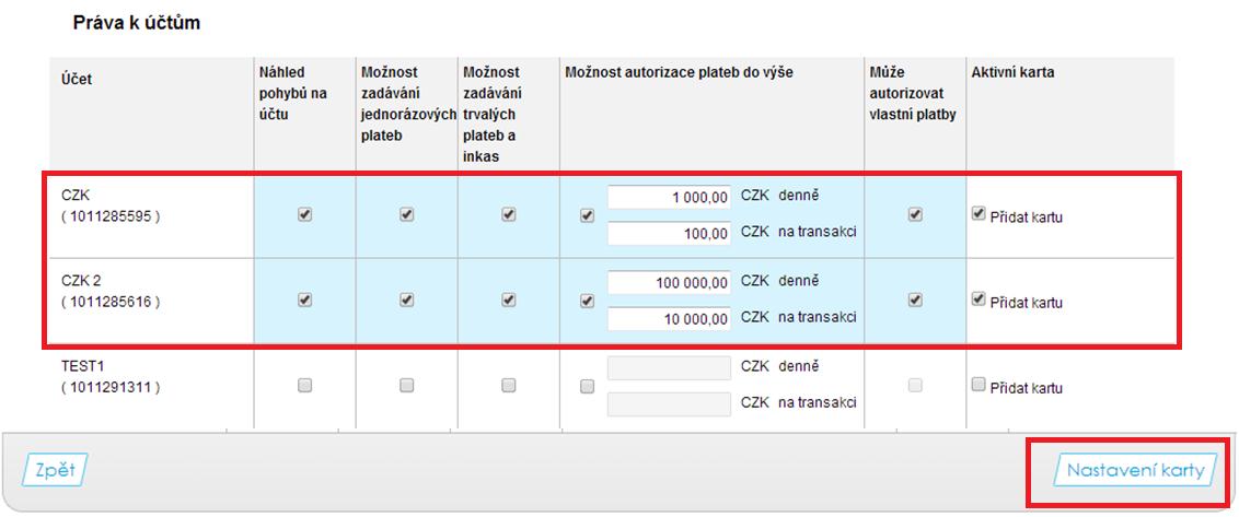 Tato autorizace se provádí přes Nastavení Disponentská práva v seznamu Disponentů si vyberete Zástupce společnosti (Statutární zástupce) u kterého chcete nastavit práva. 4.2.