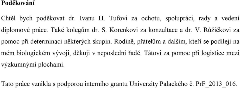 Rodině, přátelům a dalším, kteří se podílejí na mém biologickém vývoji, děkuji v neposlední řadě.