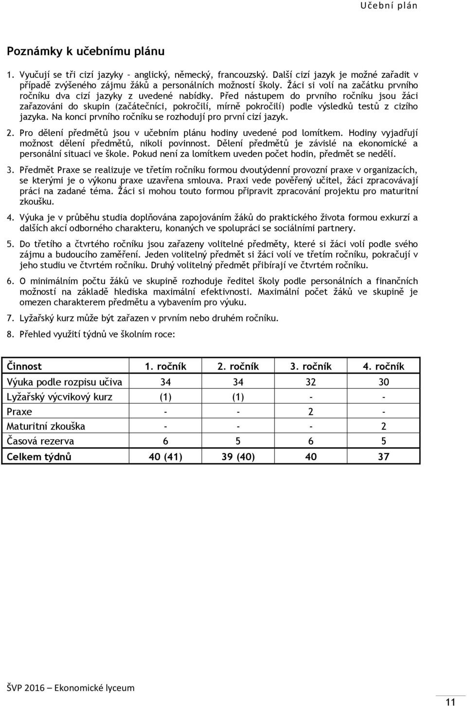 Před nástupem do prvního ročníku jsou žáci zařazováni do skupin (začátečníci, pokročilí, mírně pokročilí) podle výsledků testů z cizího jazyka.