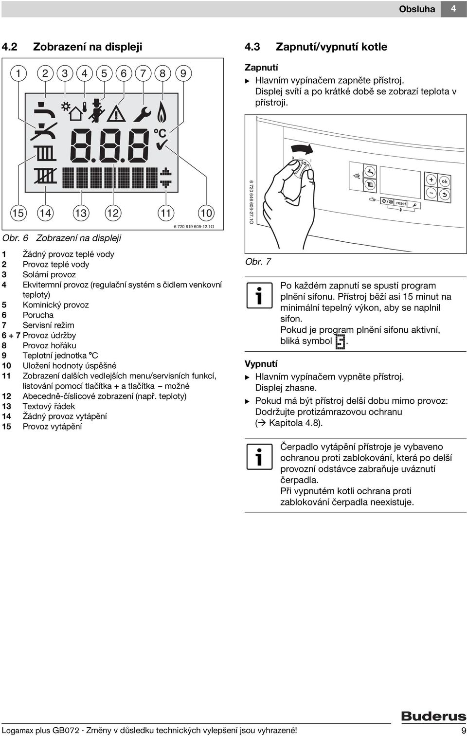 Servisní režim 6 + 7 Provoz údržby 8 Provoz hořáku 9 Teplotní jednotka C 10 Uložení hodnoty úspěšné 11 Zobrazení dalších vedlejších menu/servisních funkcí, listování pomocí tlačítka + a tlačítka