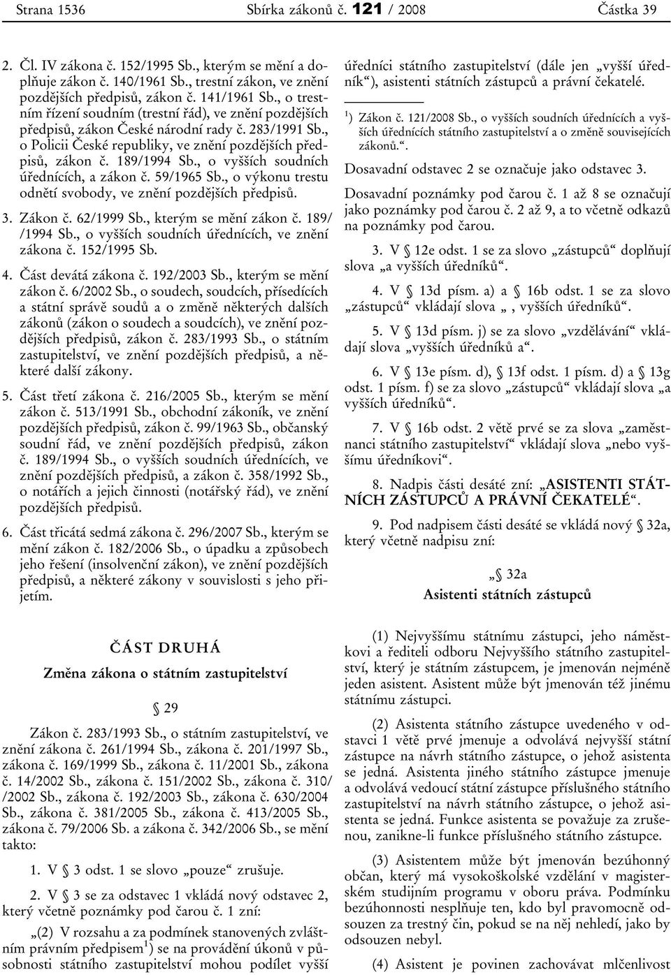 , o vyšších soudních úřednících, a zákon č. 59/1965 Sb., o výkonu trestu odnětí svobody, ve znění pozdějších předpisů. 3. Zákon č. 62/1999 Sb., kterým se mění zákon č. 189/ /1994 Sb.