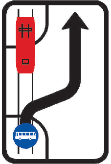 PREFOS Svislá dopravní značka IP 23c Sjíždění vozidel veřejné hromadné dopravy osob z tramvajového pásu Výňatek z vyhlášky: Sjíždění vozidel veřejné hromadné dopravy osob z tramvajového pásu IP 23c