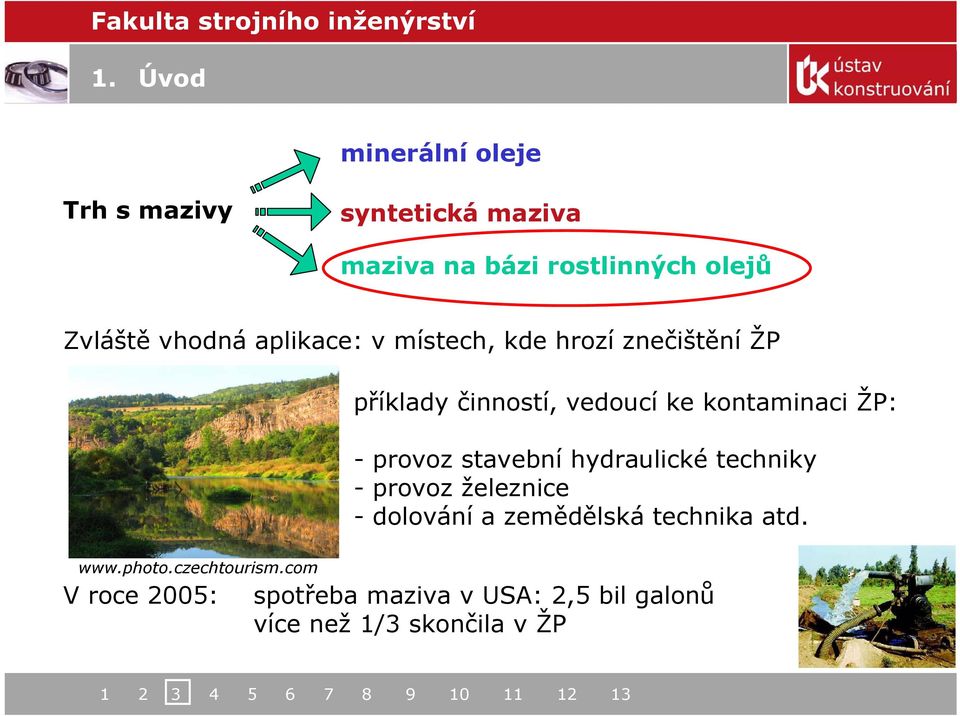 com V roce 2005: příklady činností, vedoucí ke kontaminaci ŽP: - provoz stavební hydraulické