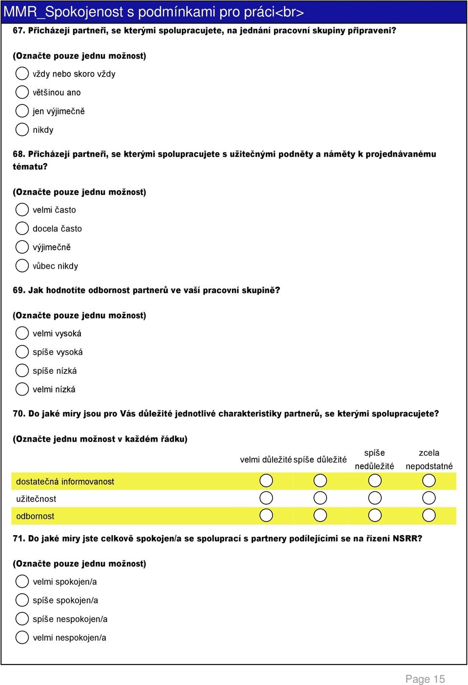 Jak hodnotíte odbornost partnerů ve vaší pracovní skupině? velmi vysoká spíše vysoká spíše nízká velmi nízká 70.