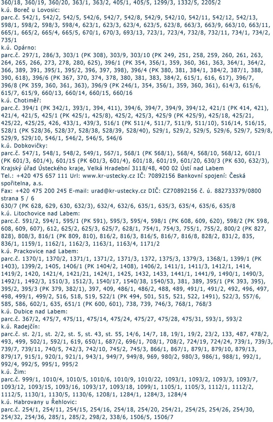 542/1, 542/2, 542/5, 542/6, 542/7, 542/8, 542/9, 542/10, 542/11, 542/12, 542/13, 598/1, 598/2, 598/3, 598/4, 623/1, 623/3, 623/4, 623/5, 623/8, 663/3, 663/9, 663/10, 663/11, 665/1, 665/2, 665/4,