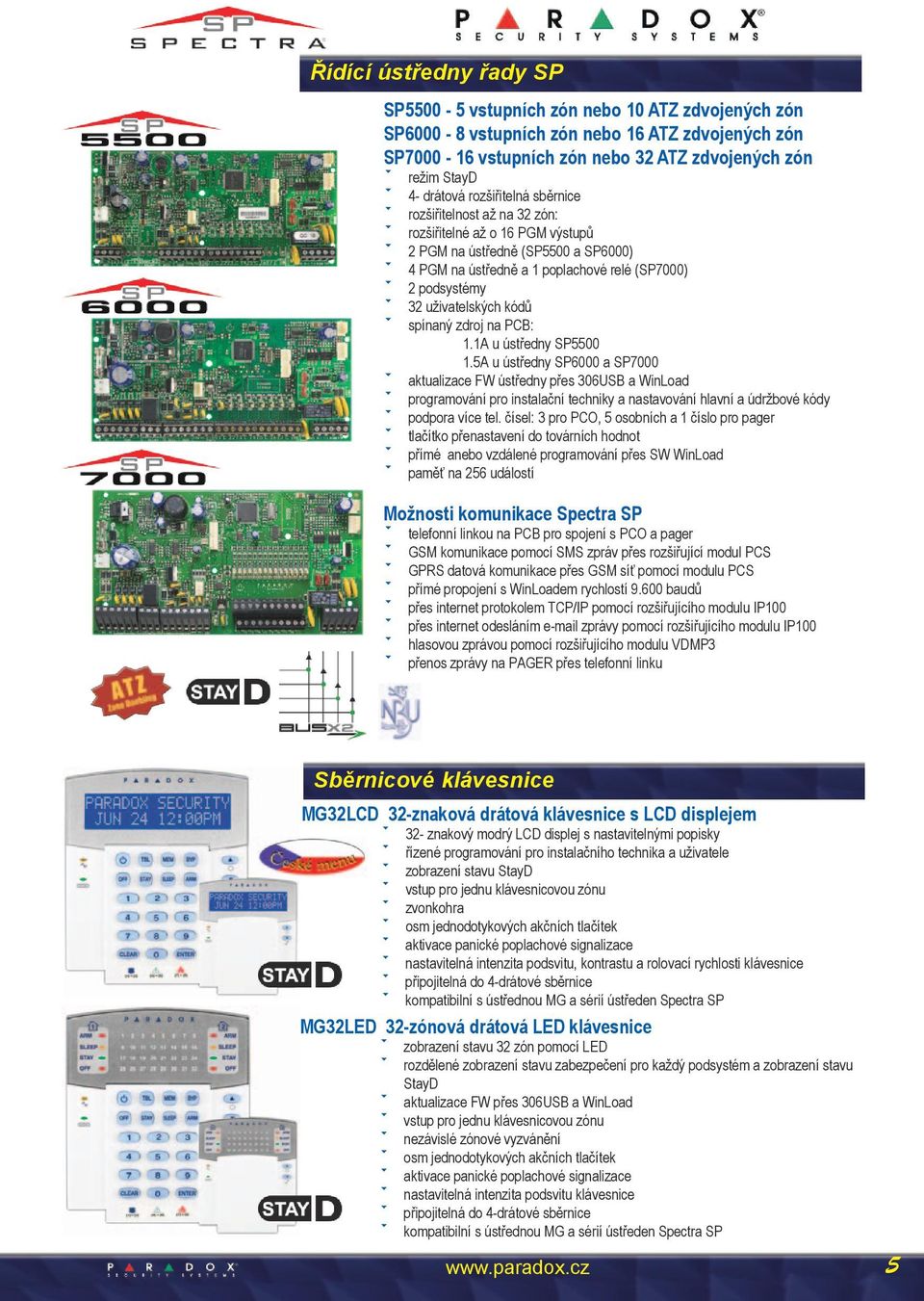 32 uživatelských kódů ì spínaný zdroj na PCB: 1.1A u ústředny SP5500 1.