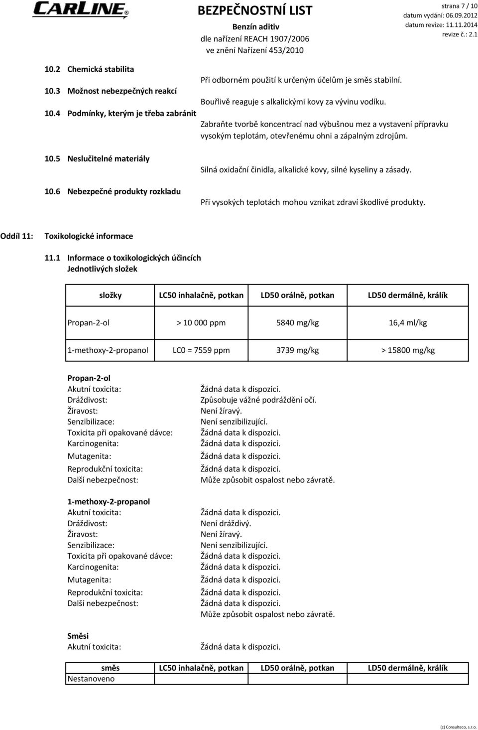 Oddíl 11: Toxikologické informace 11.