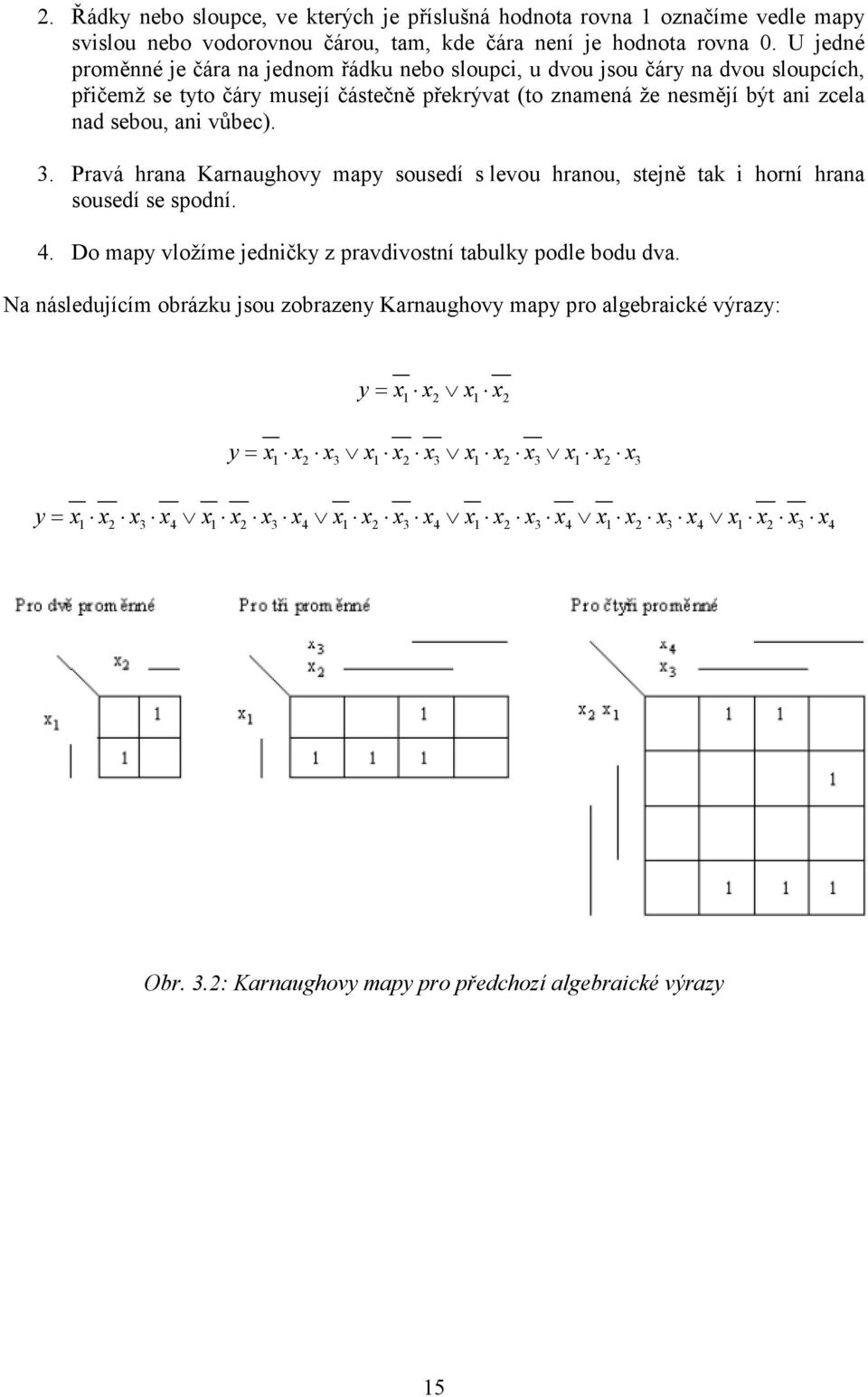 sebou, ani vůbec). 3. Pravá hrana Karnaughovy mapy sousedí s levou hranou, stejně tak i horní hrana sousedí se spodní. 4.