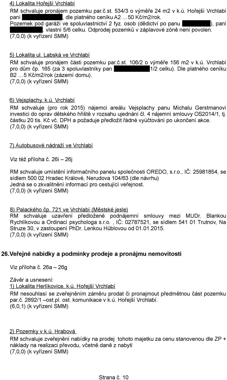 Labská ve Vrchlabí RM schvaluje pronájem části pozemku par.č.st. 106/2 o výměře 156 m2 v k.ú. Vrchlabí pro dům čp. 165 (za 3 spoluvlastníky pan...1/2 celku).