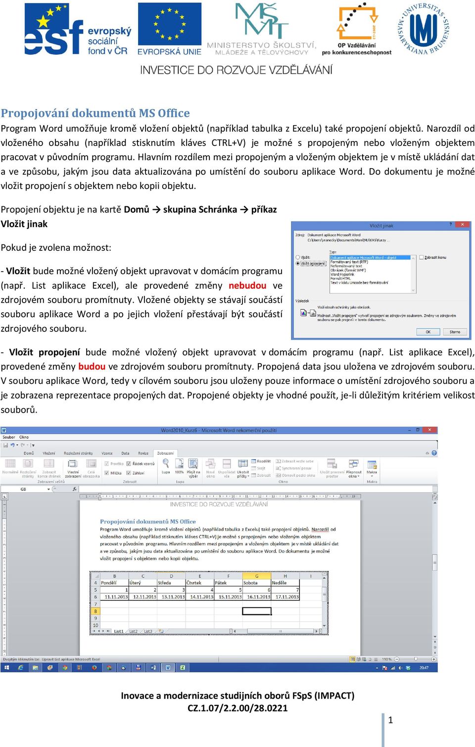 Hlavním rozdílem mezi propojeným a vloženým objektem je v místě ukládání dat a ve způsobu, jakým jsou data aktualizována po umístění do souboru aplikace Word.