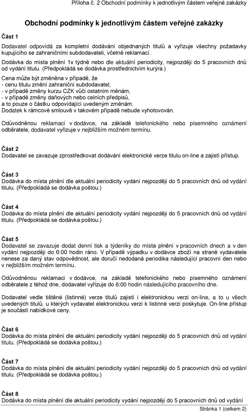 požadavky kupujícího se zahraničními subdodavateli, včetně reklamací. Dodávka do místa plnění 1x týdně nebo dle aktuální periodicity, nejpozději do 5 pracovních dnů od vydání titulu.