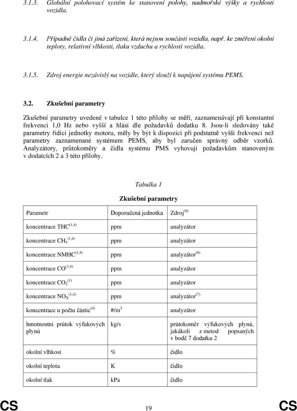 Zkušební parametry Zkušební parametry uvedené v tabulce 1 této přílohy se měří, zaznamenávají při konstantní frekvenci 1,0 Hz nebo vyšší a hlásí dle požadavků dodatku 8.