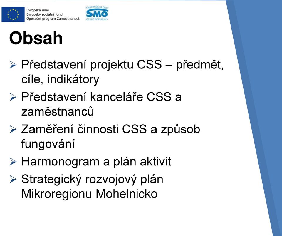 Zaměření činnosti CSS a způsob fungování Harmonogram