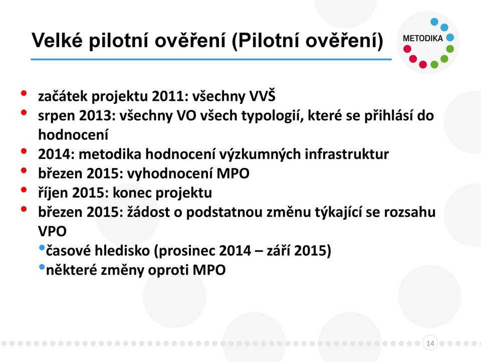 infrastruktur březen 2015: vyhodnocení MPO říjen 2015: konec projektu březen 2015: žádost o