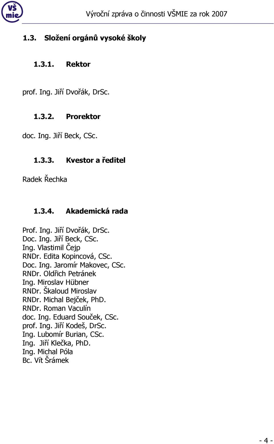 RNDr. Oldřich Petránek Ing. Miroslav Hübner RNDr. Škaloud Miroslav RNDr. Michal Bejček, PhD. RNDr. Roman Vaculín doc. Ing. Eduard Souček, CSc.