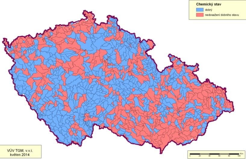 2015 na základě dat získaných z programů monitoringu v reprezentativních profilech v období 2010 2012 (ve výjimečných případech byla data doplněna výsledky z let 2008, 2009 nebo 2013). Zdroj: VÚV T.G.