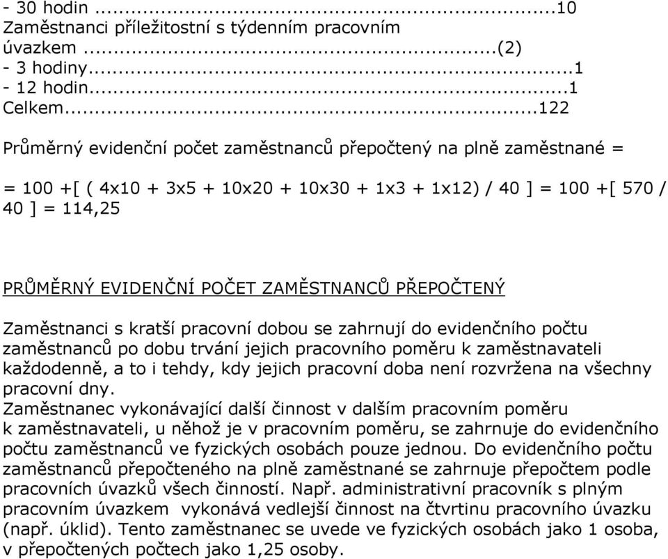 PŘEPOČTENÝ Zaměstnanci s kratší pracovní dobou se zahrnují do evidenčního počtu zaměstnanců po dobu trvání jejich pracovního poměru k zaměstnavateli každodenně, a to i tehdy, kdy jejich pracovní doba