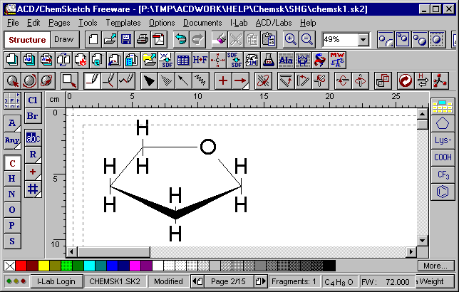 4 Oborové náměty a inspirace 4.1 ChemSketch - inovativní pojetí chemie ChemSketch je kvalitní nástroj pro pohodlné kreslení různých chemických struktur a vzorců.